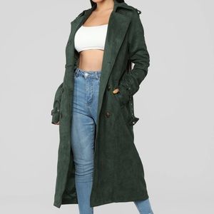 Vegan Suede Trench Coat - hunter green